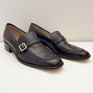Talbots Dark Brown Leather Loafers with Gold Accent